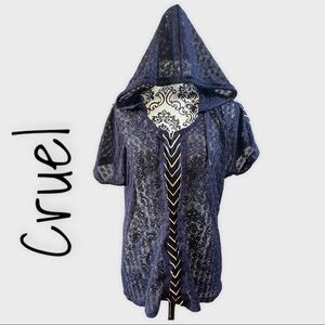 CRUEL Dark blue hooded pullover top